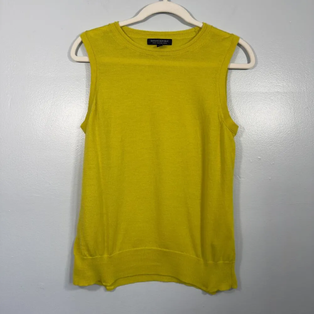 Banana Republic 100% Merino Wool Knit Sweater Vest Top Chartreuse Slime Luxury L - Image 2