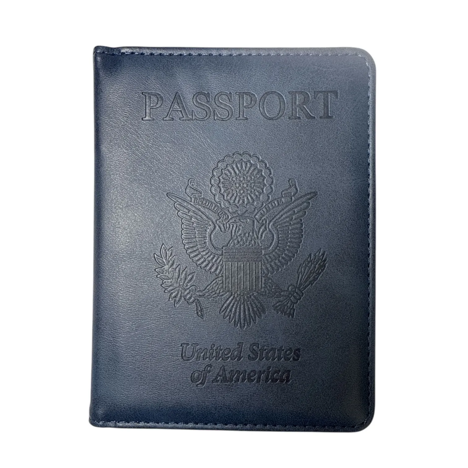 Passport Holder Travel Wallet Case Faux Leather Cover Card Slots USA Embossed Blue - Image 6
