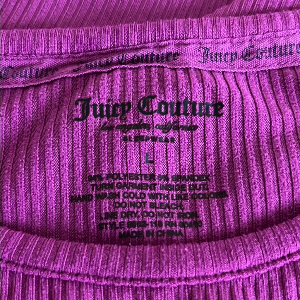 magenta ribbed Juicy Couture sleep shirt with a rhinestone logo - Image 2