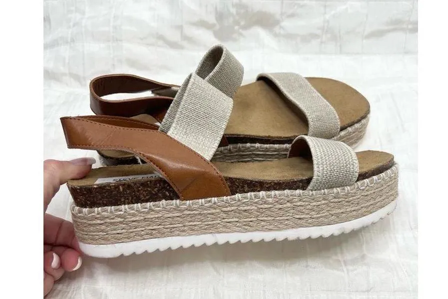Steve Madden Jacklin Espadrille Brown Beige Open Toe Casual Sandals Size 8 - Image 6