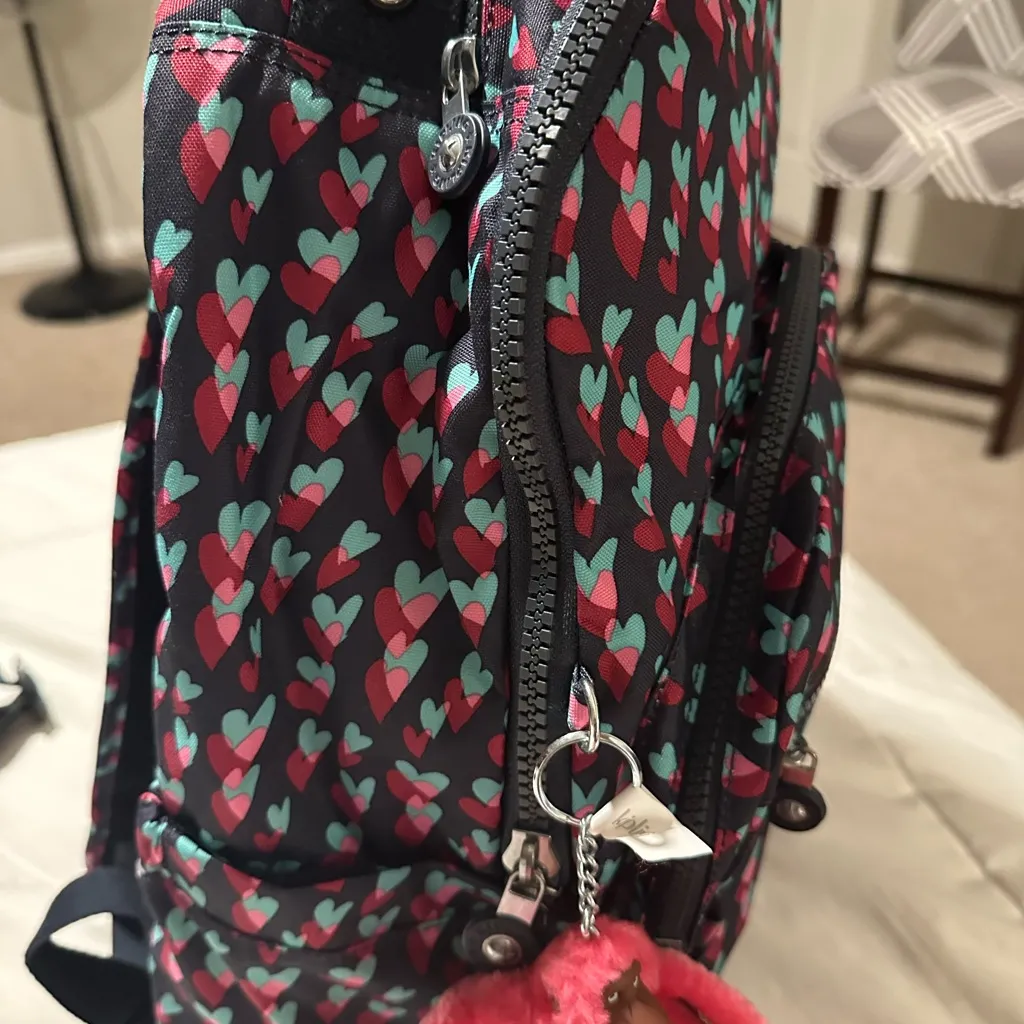 Kipling Heart Patterned Backpack Pink - Image 3