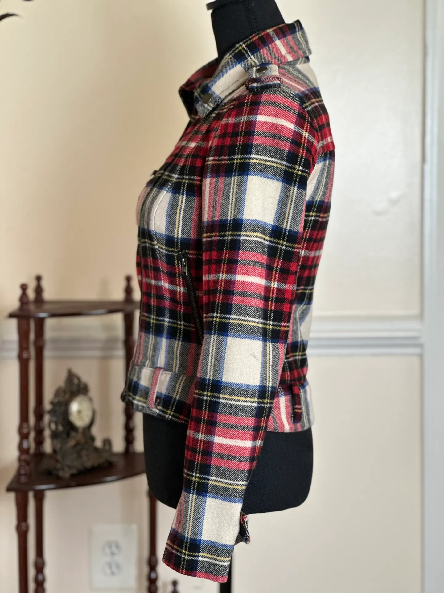 Heritage 1981 Red Plaid Wool-blend Biker Jacket - Image 6