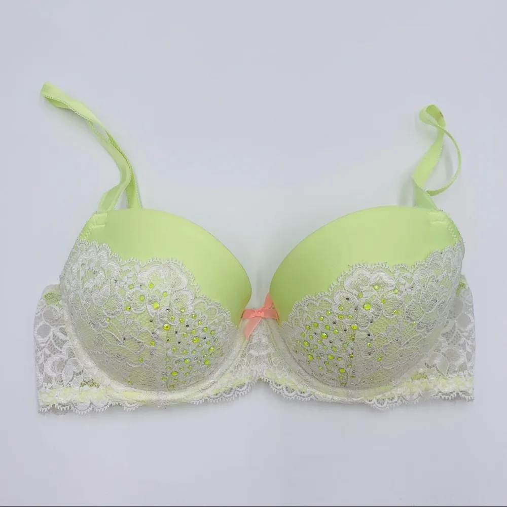 Victoria’s Secret Yellow Rhinestone Dream Angels Lined Demi Bra Size 32D - Image 6