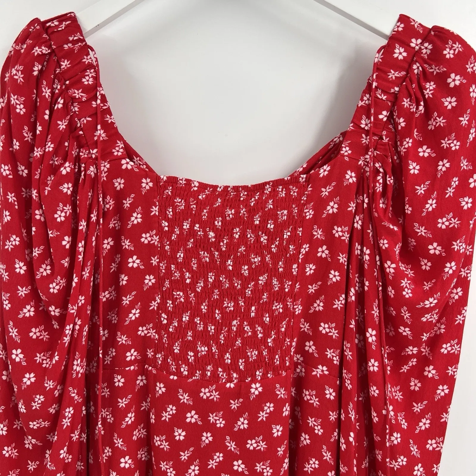 & Other Stories Floral Bow Detail Long Sleeve Mini Dress Size 0 Red White Girly - Image 8