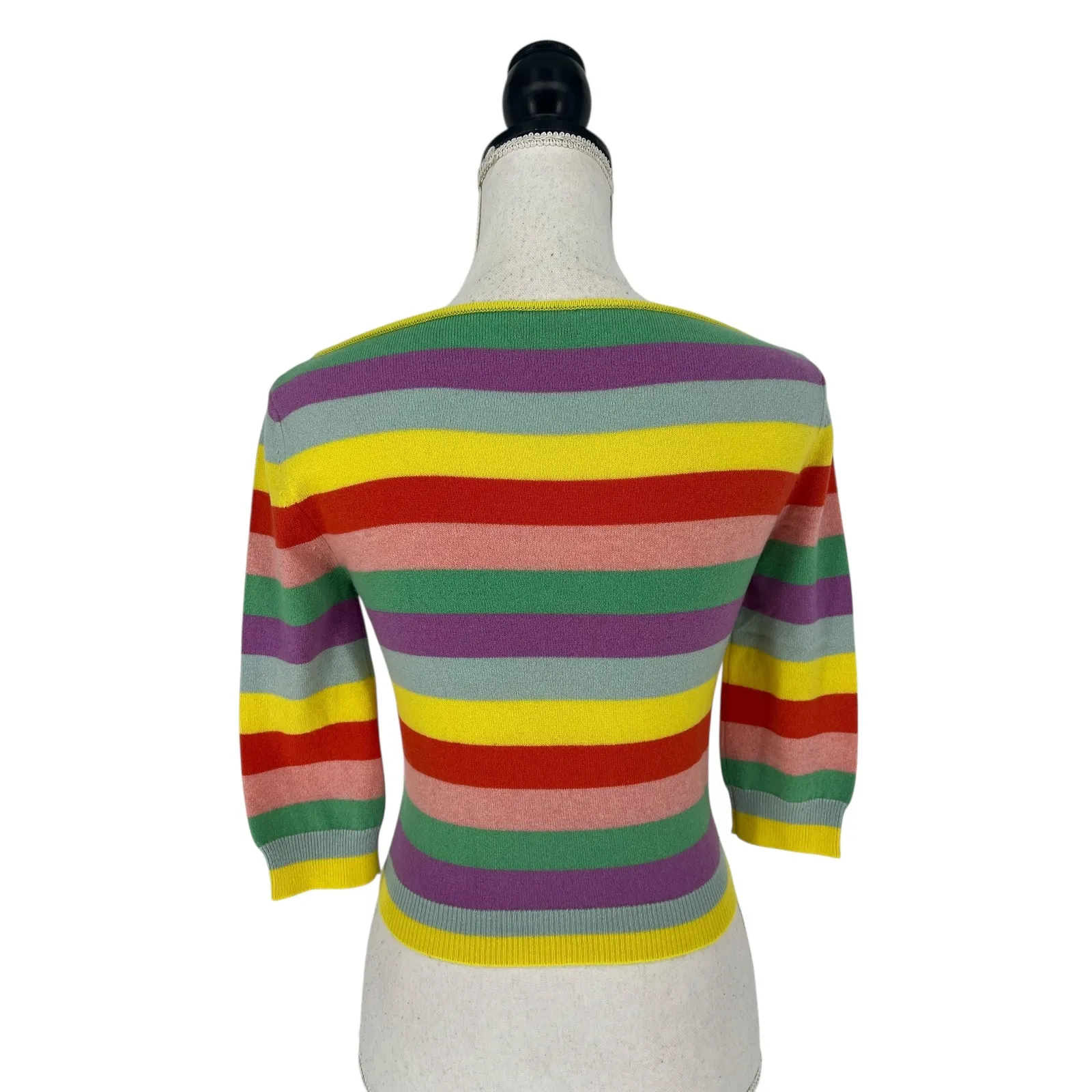 Etro Cashmere Stripe Multi Colored Cropped Boat Neck Stripe Sweater Yellow - Image 13
