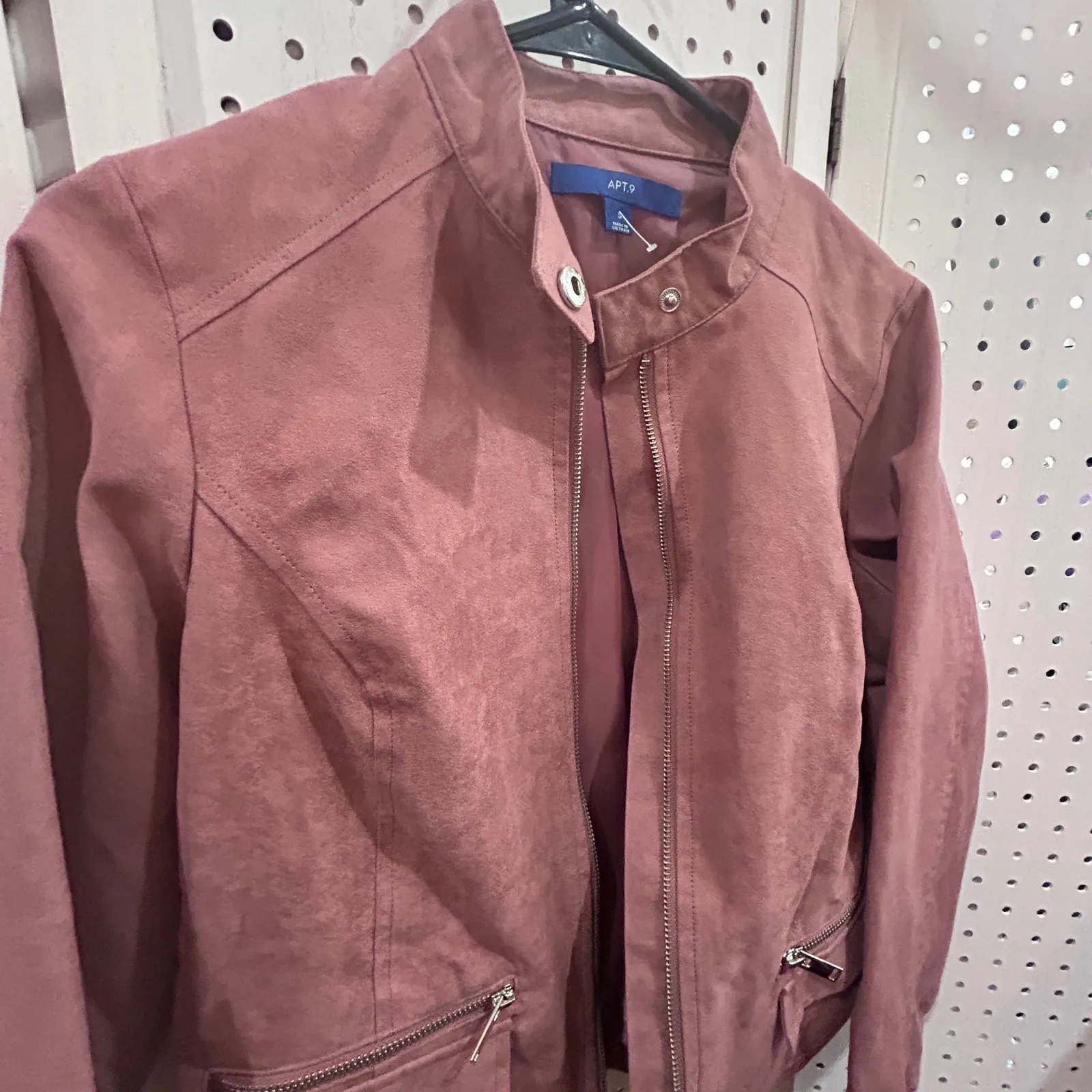 Apt 9 Mauve Pink Faux Suede Moto Jacket Women's Size Small Moto Jacket - Image 3