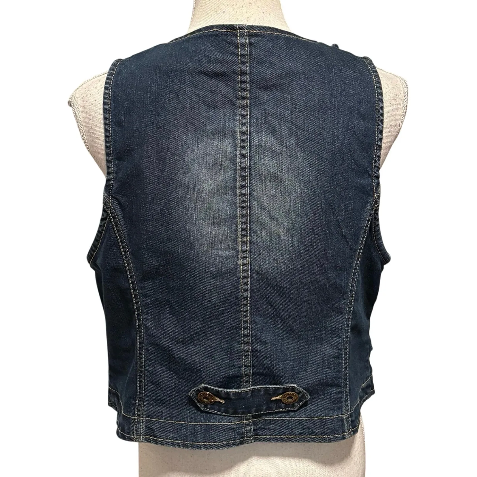 Chicos Size 1 US M Ruffled Denim Vest Western Rodeo Festival - Image 3