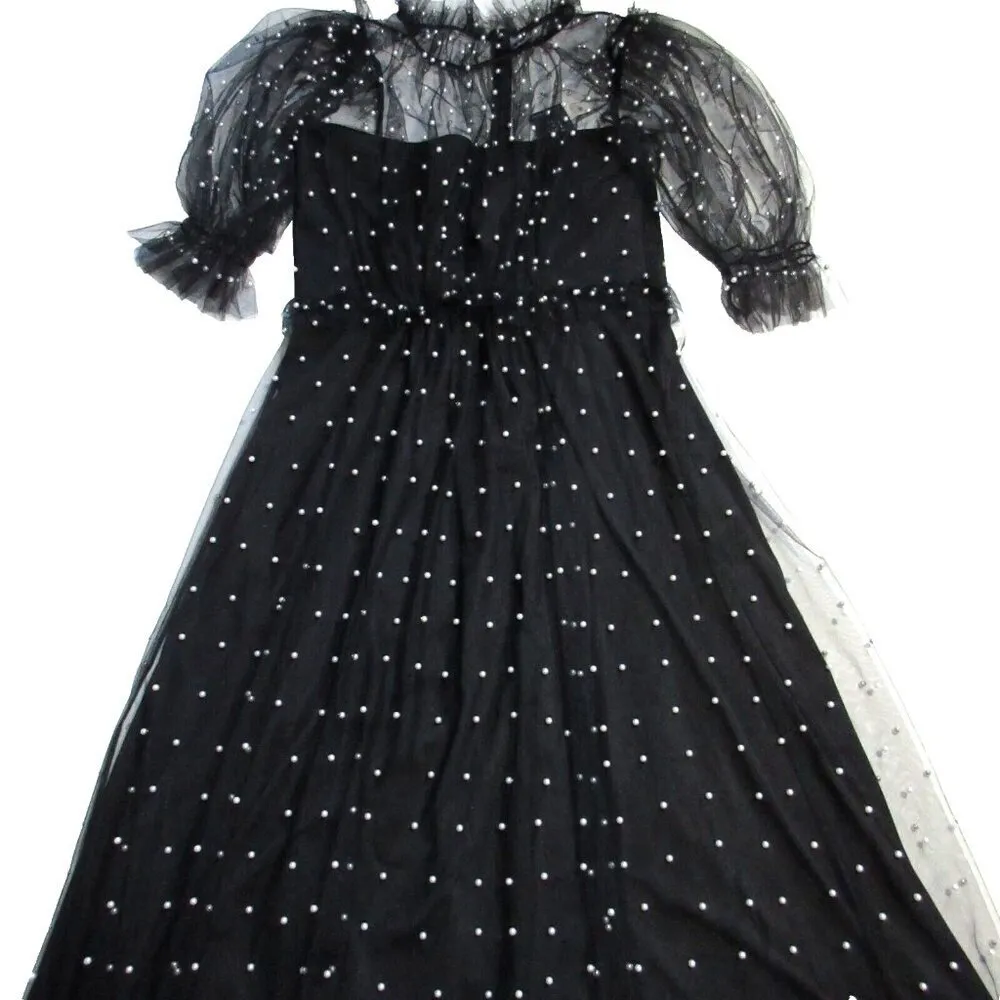 NWT Hunter Bell Bennett in Black Pearl Embellished Mesh Tulle Maxi Dress 12 - Image 2