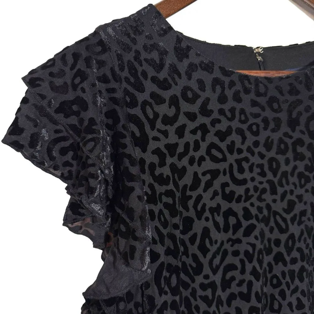 NWOT Tommy Hilfiger Dress 12‎ Velvet Burnout Animal Print Leopard Flutter Sleeve - Image 4