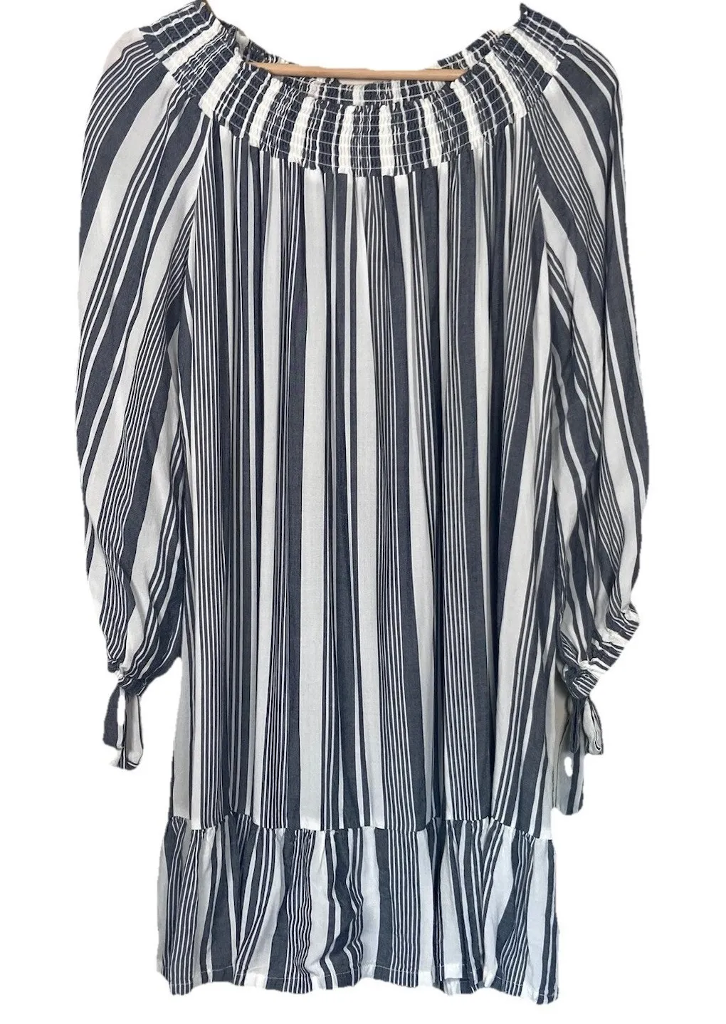 Surf Gypsy Blue White Stripe Off Shoulder Dress Sz M Nautical Boho Beach Resort - Image 1