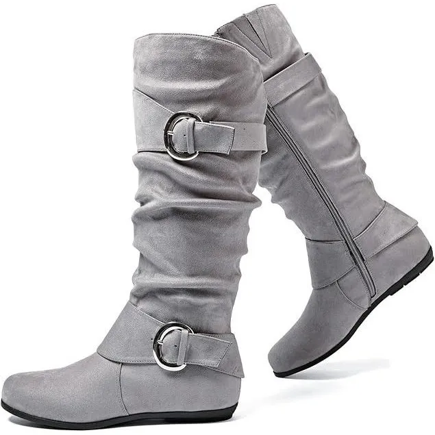 Luoika Women’s 9 Extra Wide Calf Slouchy Boots – Wide Width – Mid‑Calf Gray - Image 3
