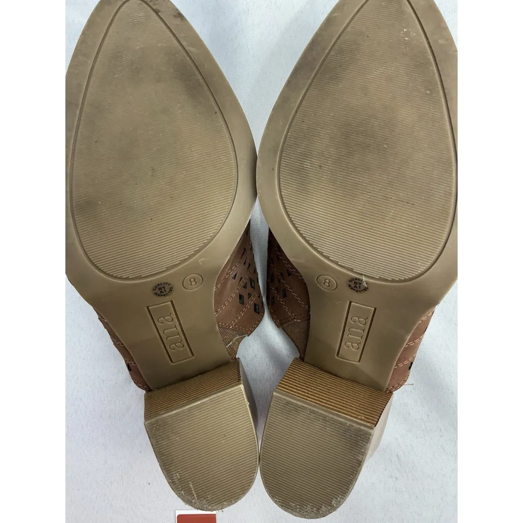 Womans ANA Slip On Mules 8 Brown Vented Pointed Toeblock Heel - Image 7