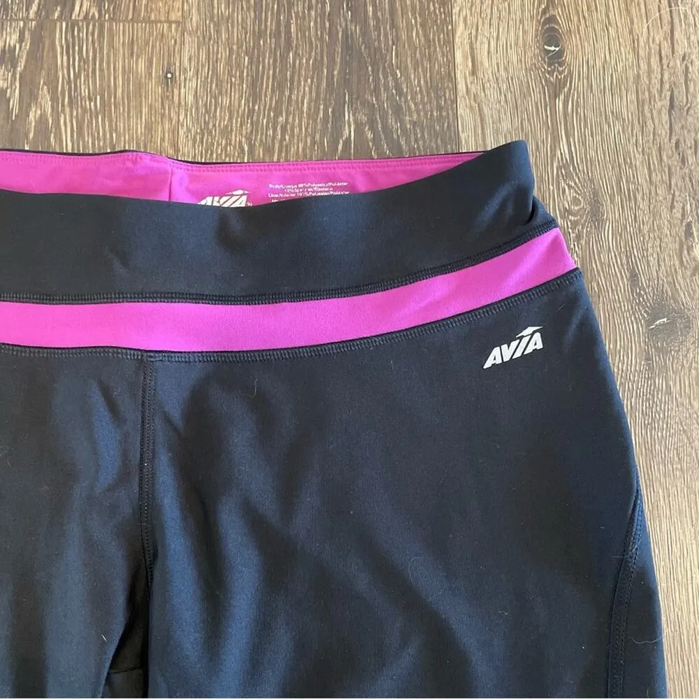 AVIA Black & Bright Purple Cropped Workout Leggings Size L - Image 3