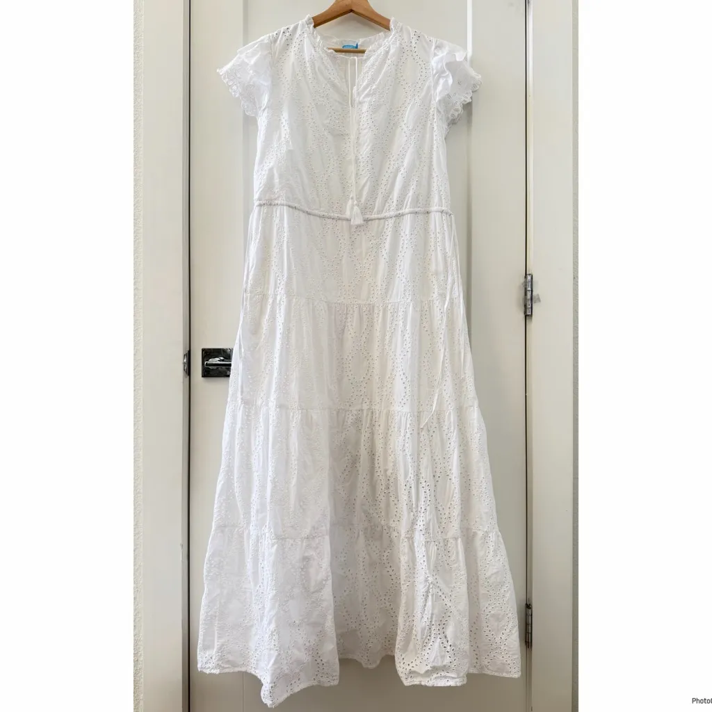 J.McLaughlin Solid Elana Maci White Eyelet Dress Size L - Image 3