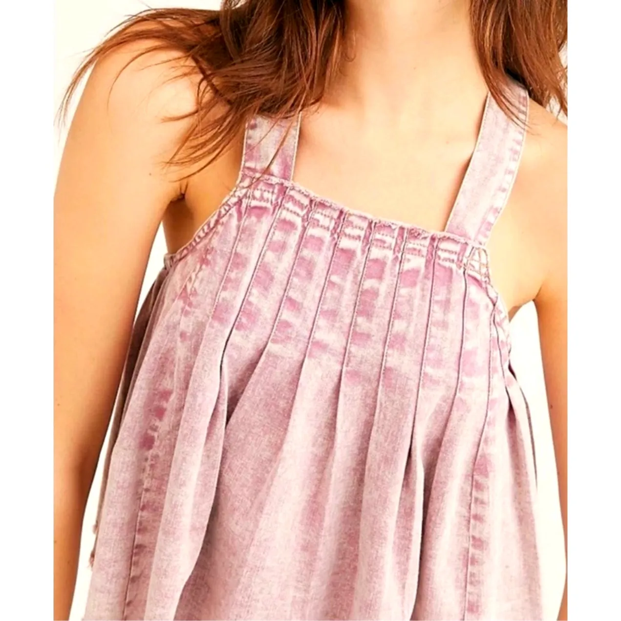 Free People Marina Denim Babydoll Crop Top Distressed Purple XL - Image 2