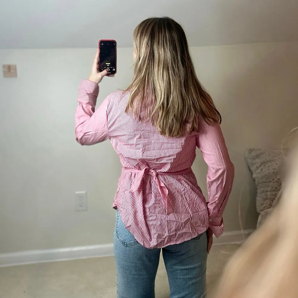 WhoWhatWear: Pink and White Stripped Button Down with wrap or bow - Image 3
