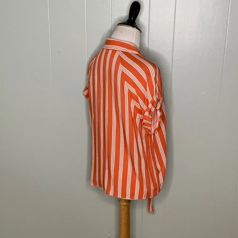 Code x Mode  Orange/White Striped Button Up Tie Front Casual Blouse S - Image 10