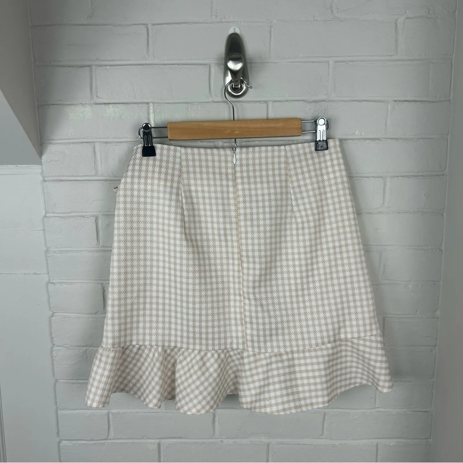 Lea & Viola Cream White Gingham Plaid Ruffle Wrap Skirt Size M - Image 10