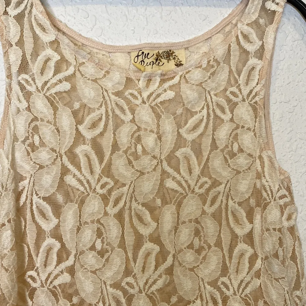 Free People Miles of Lace Fit & Flare Floral Sheer Dress Sz XXS Cream Midi - Image 2