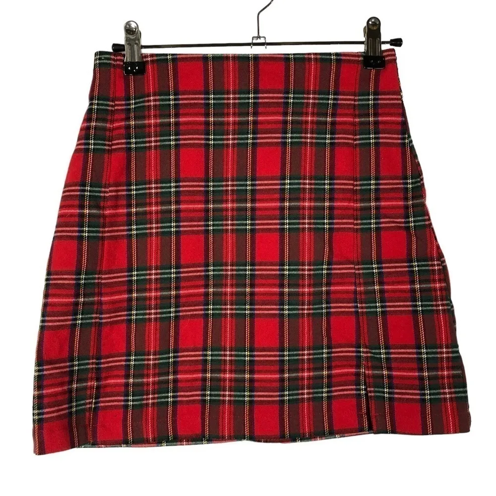 Brandy Melville Red & Green Tartan Plaid Mini Skirt OS - Image 2