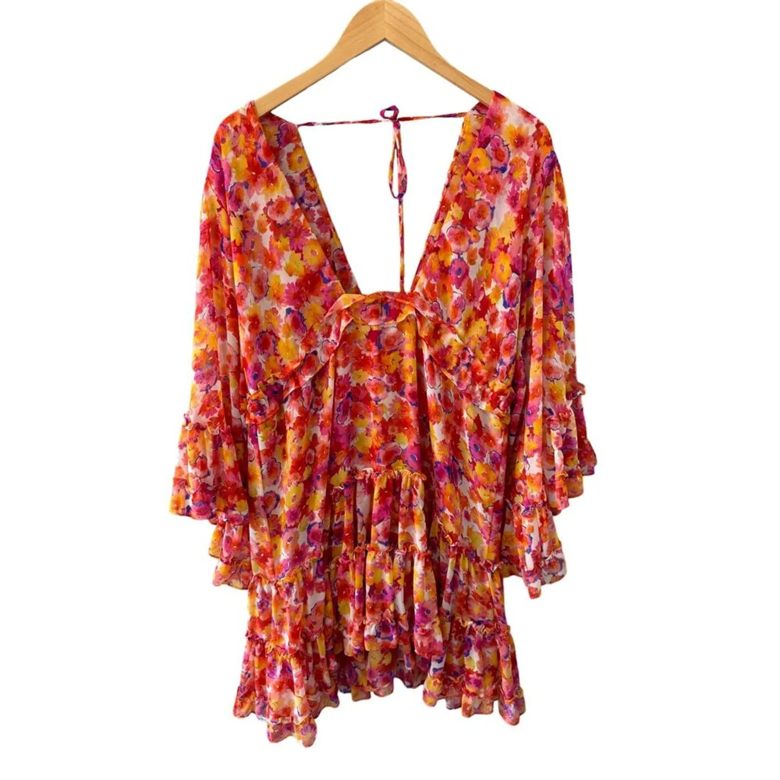 MISA Los‎ Angeles Yasemin Dress Coral Floral Size Large - Image 5