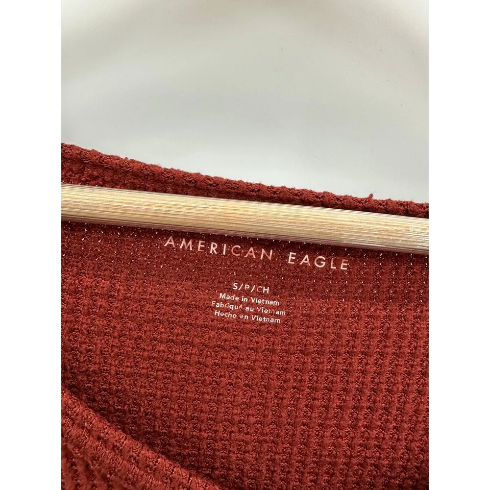 American Eagle AEO Rust Red Long Sleeve Thermal Shirt Women's Size Small S - Image 5