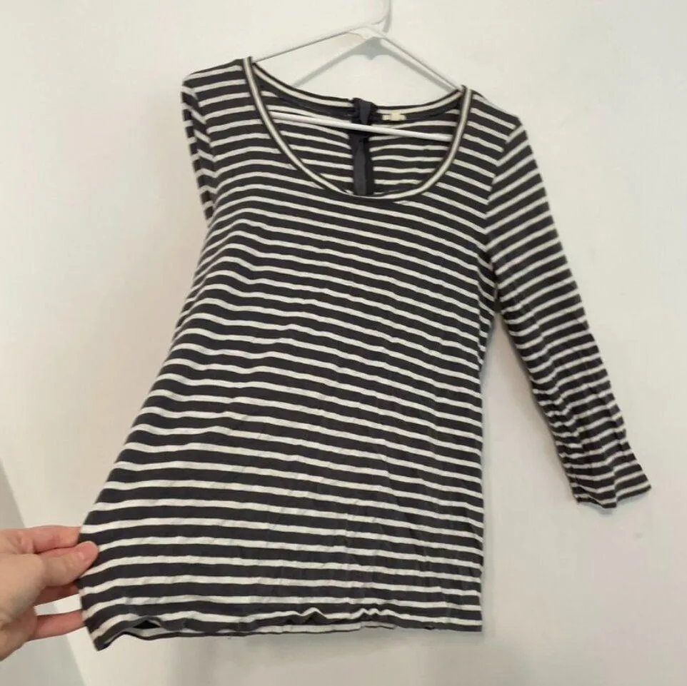 J. CREW Painter Zip Tee Gray Cream Ivory Horizontal Striped 3/4 Sleeve Cotton L - Image 10