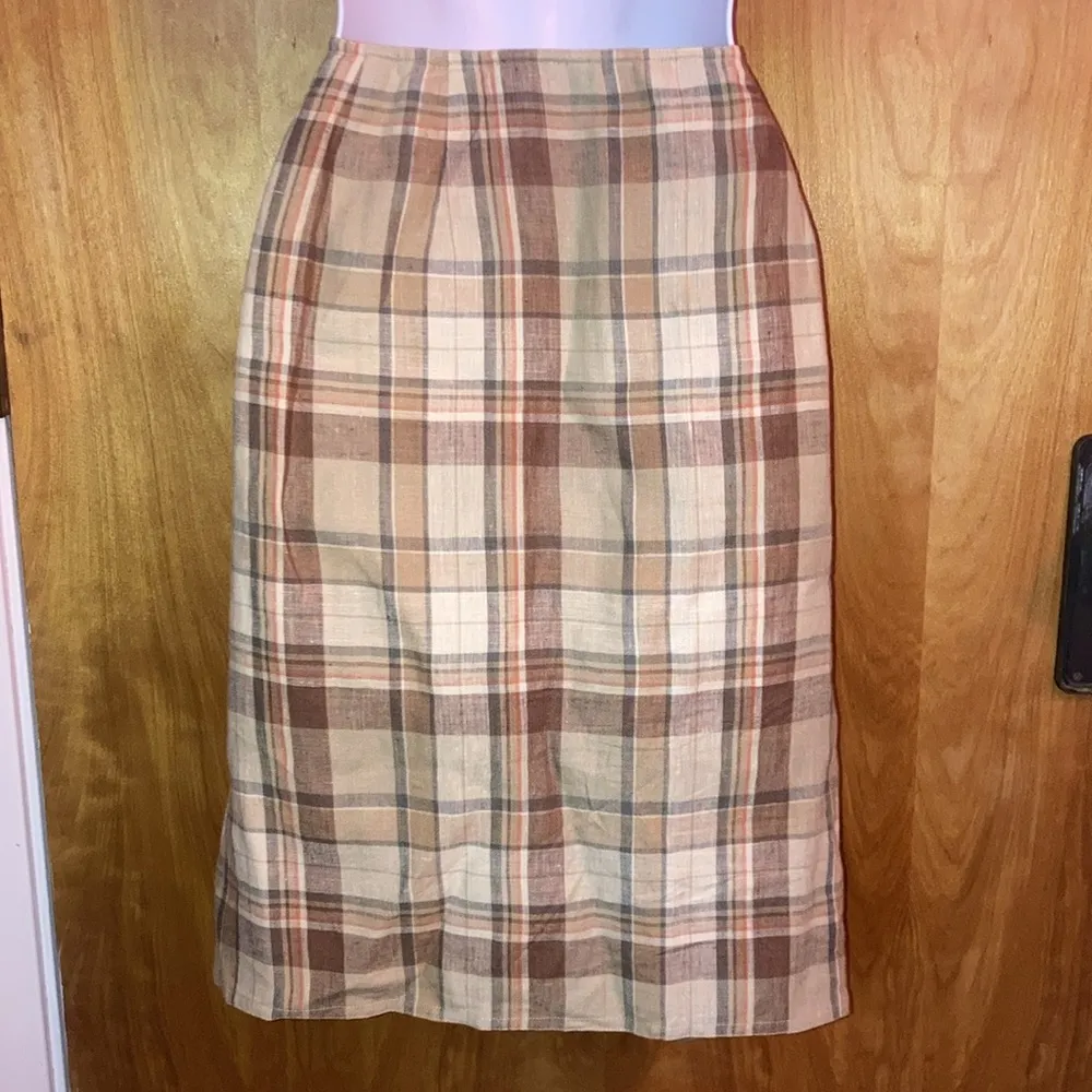 Tan Plaid Linen Ralph Lauren Wrap Around Skirt Vintage - Sz 4/6 - Image 6