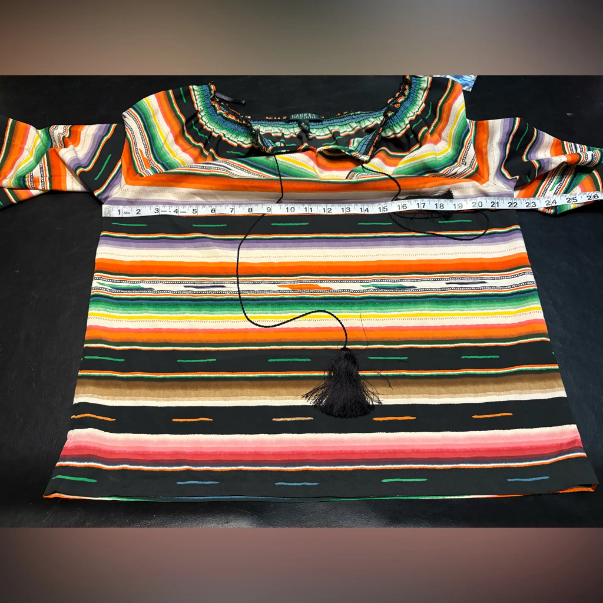 Lauren Ralph Lauren Stripe Southwestern Style Blouse with tassels. Size M - Image 7
