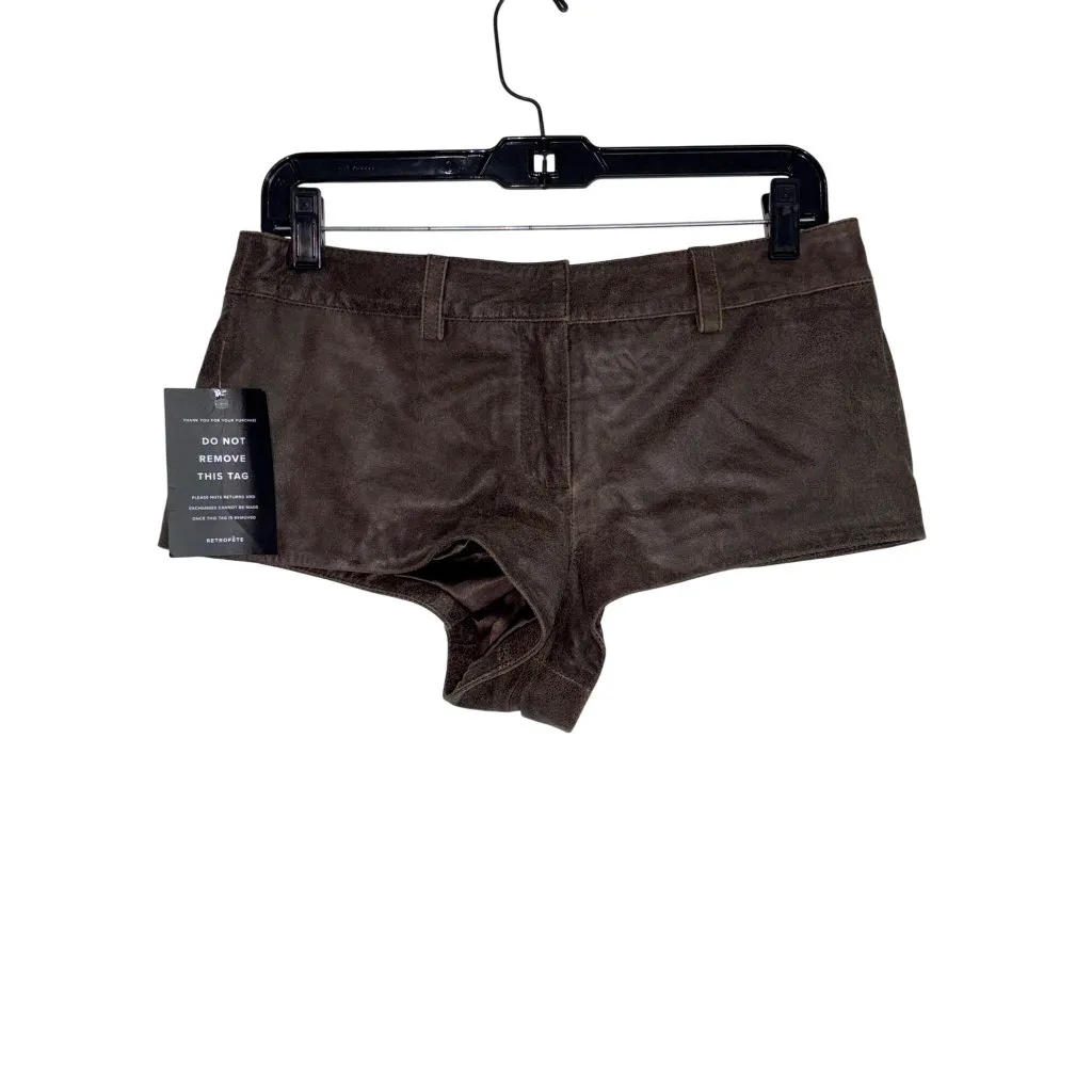 Retrofete Aven Leather Shorts in Vintage Brown Small New Womens - Image 4