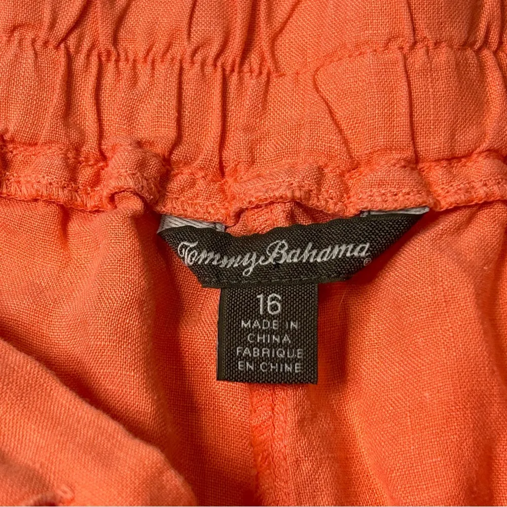 Tommy Bahama Linen Shorts Orange Drawstring Waist Casual Summer Womens Size 16 - Image 3