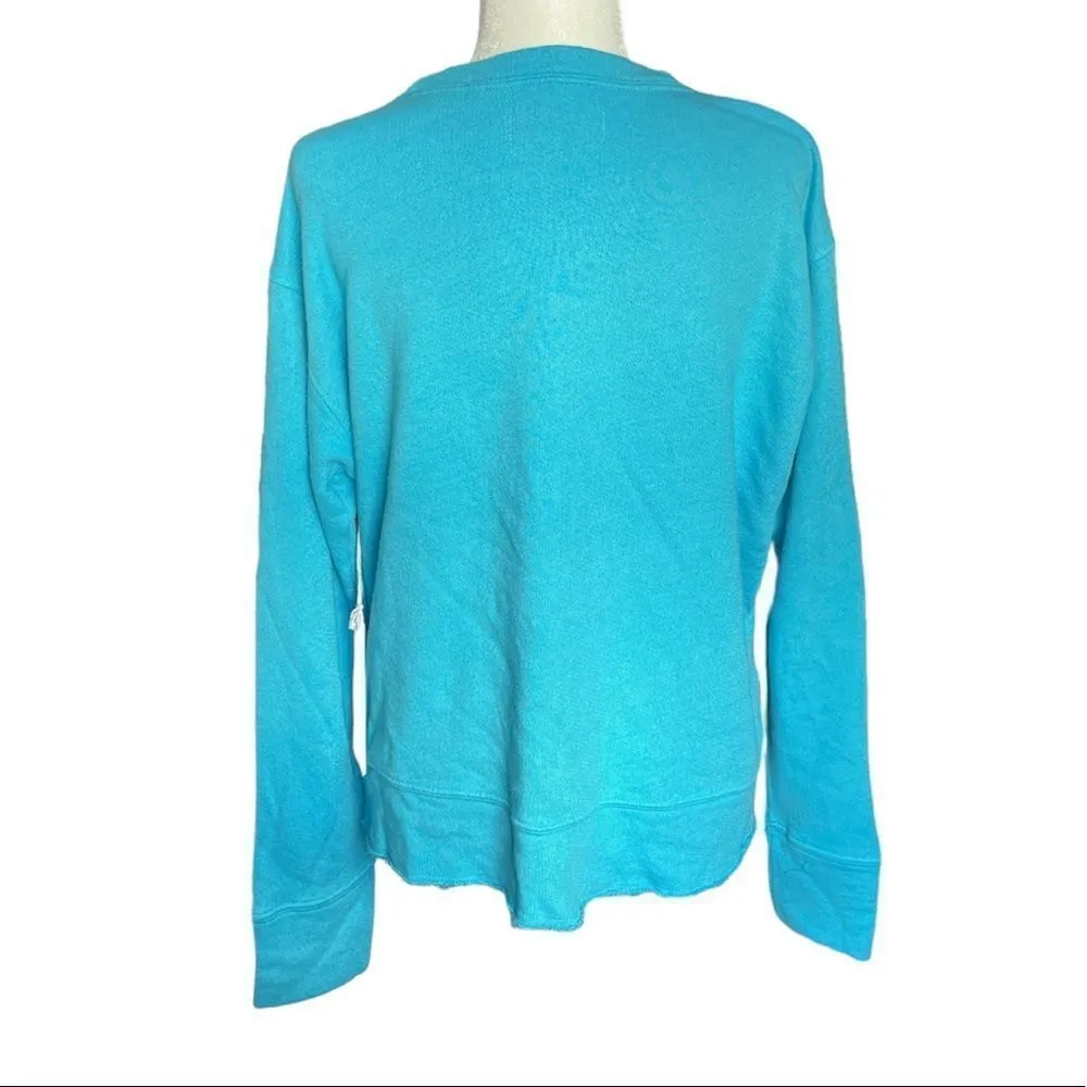 WHEAT Blue Pullover Sweater Raw Edge Hem True Blue Size Large - Image 2