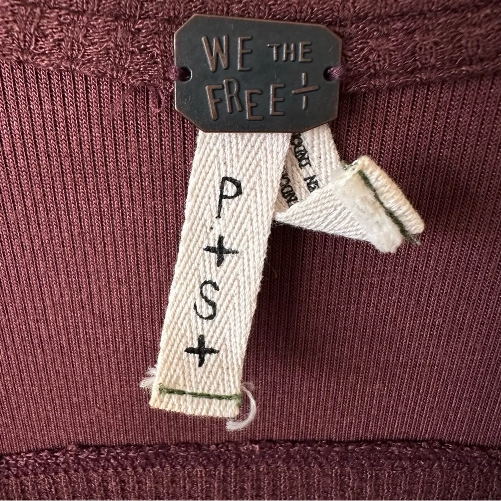 Free People Shirt Womens S Brown Venture Thermal Hi Low Hem Oversized Boho - Image 10