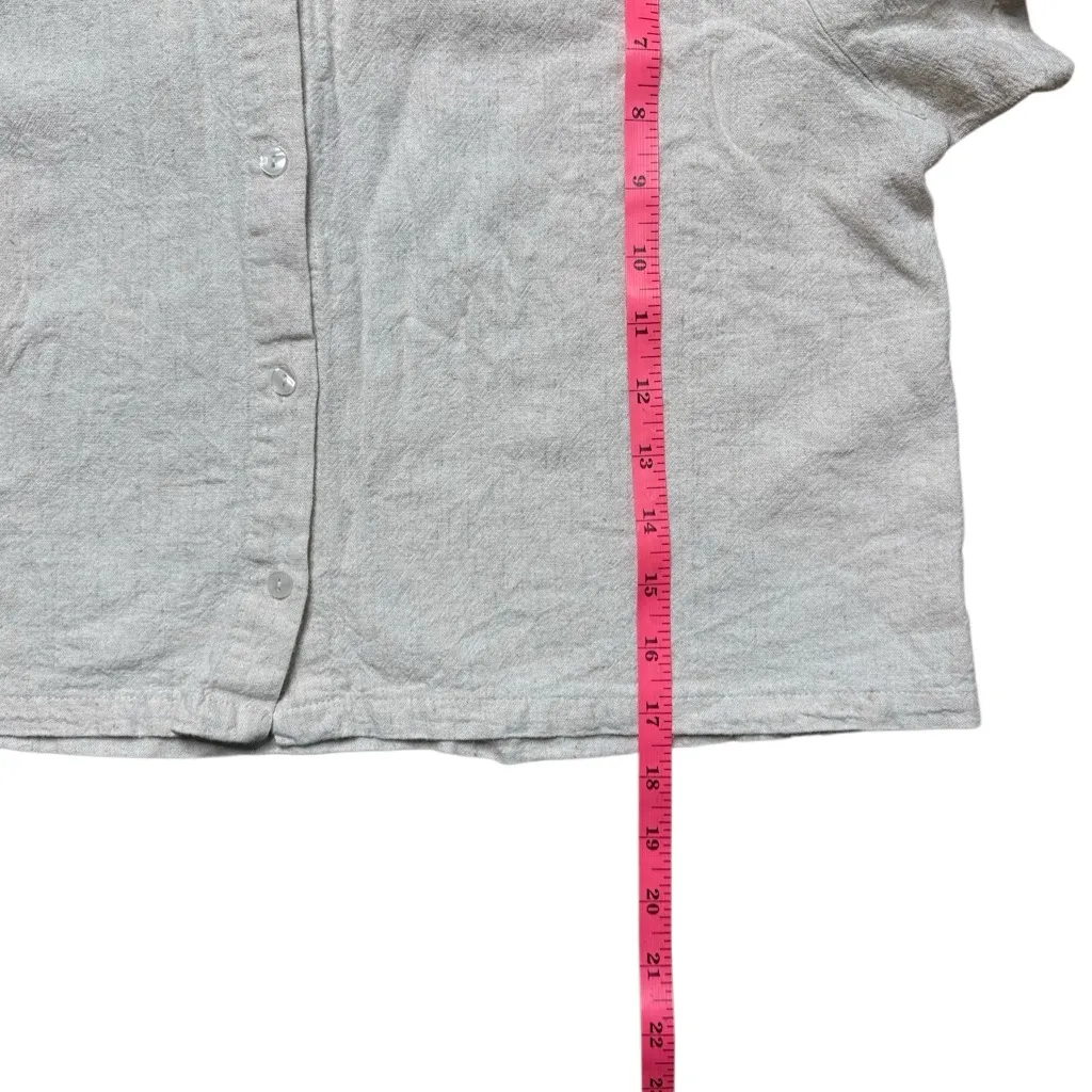 Lulus Tan Linen Rayon Blend Short Sleeve Cropped Button down Medium - Image 3