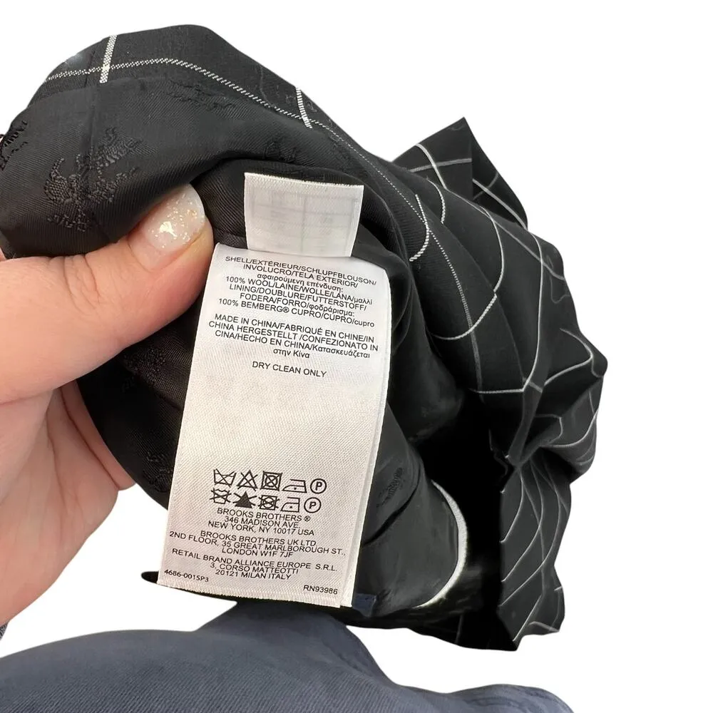 Brooks Brothers Black Windowpane Print Cropped Blazer Wool Size 2P Petite - Image 14