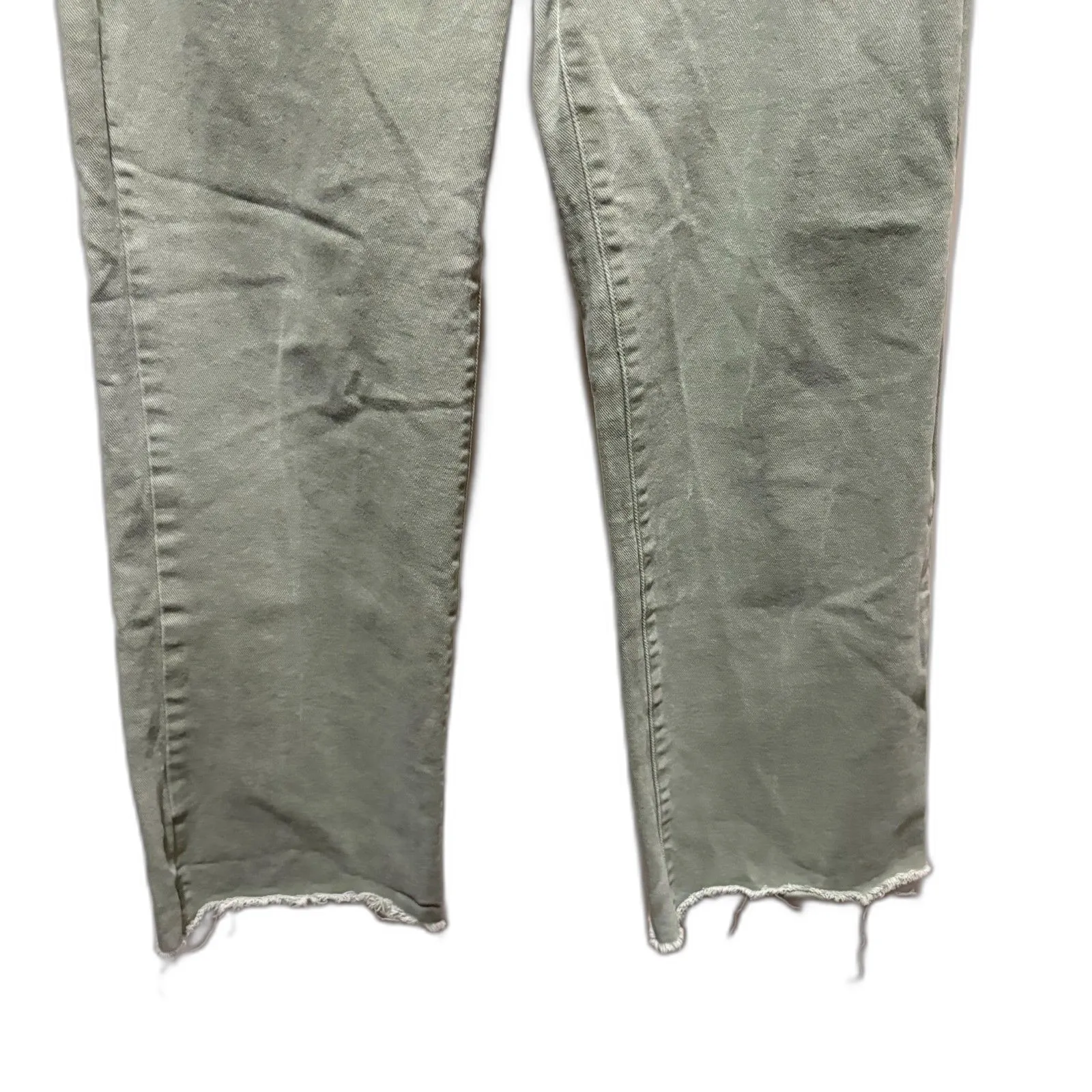Risen Sage Green Straight Leg Jeans High Rise Raw Hem Earthy Size 15/32‎ - Image 4