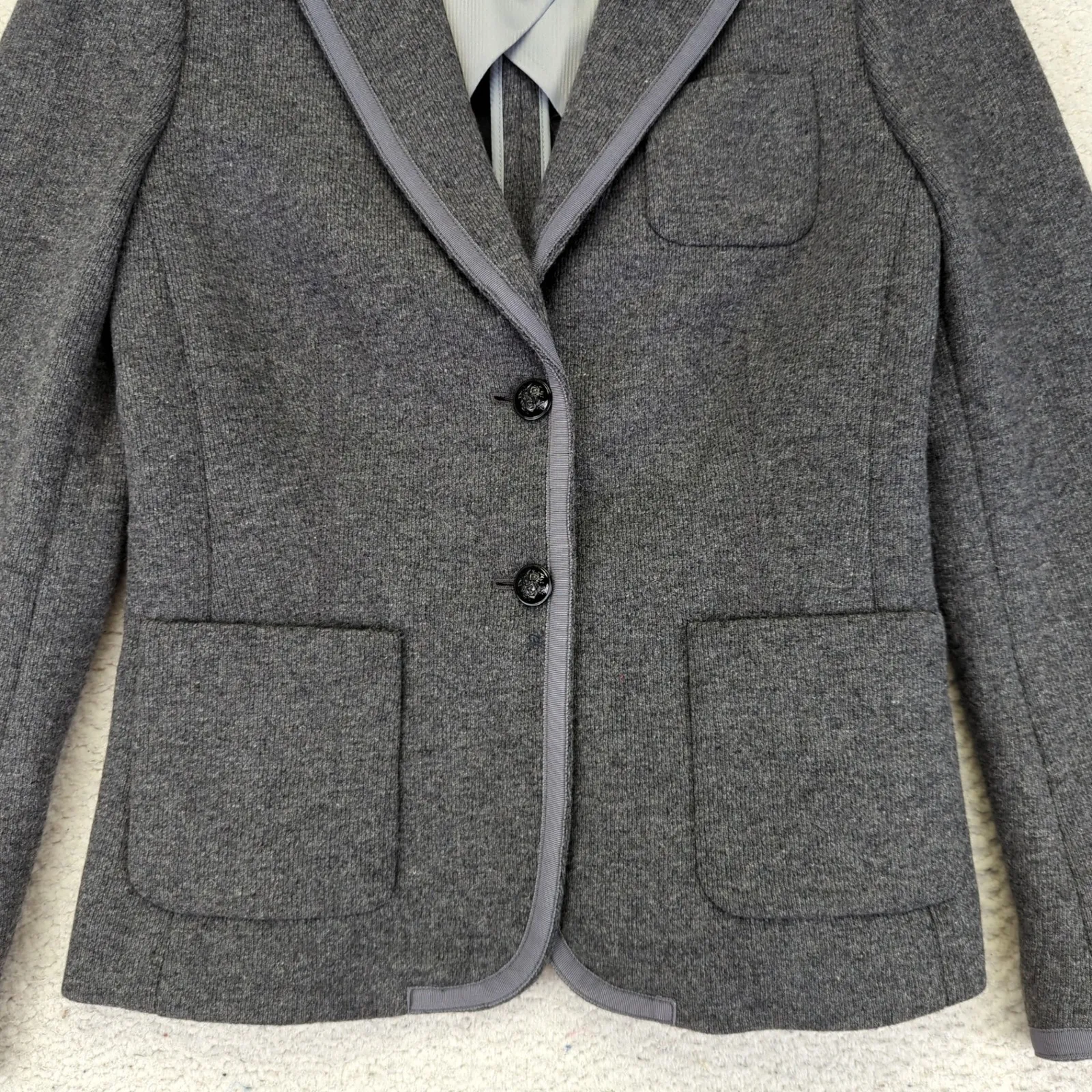 Banana Republic Tipped Blazer Jacket Womens 8P Gray Wool Knit Stretch Equestrian - Image 4
