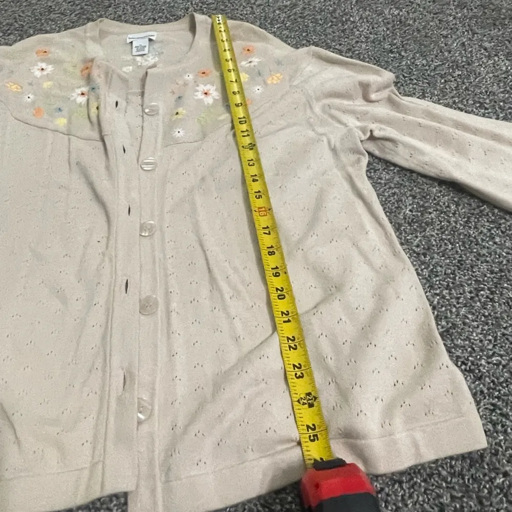 Breckenridge Cream Floral Embroidery button up long sleeve cardigan XL - Image 4