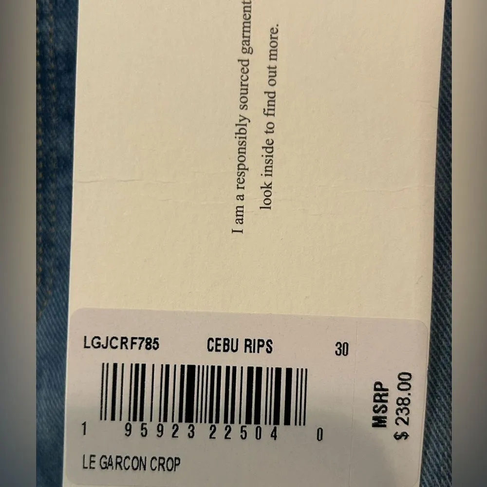 Frame Denim Le Garcon crop Cebu raw hem denim blue‎ jeans size 30 NEW - Image 3