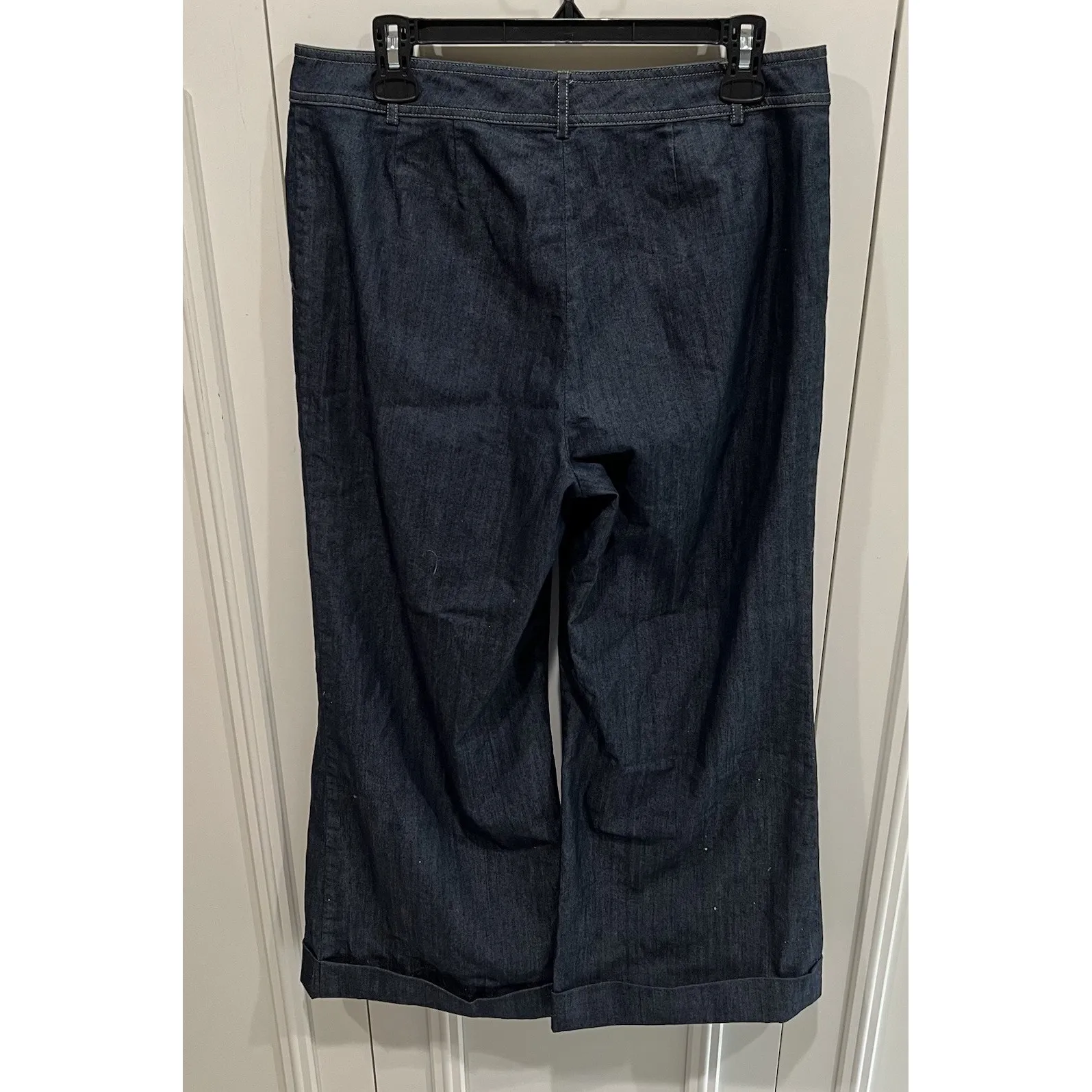 St. John‎ Blue Denim Jean Like Wide Leg Pants Cuffed Blue Boho Designer - Image 4