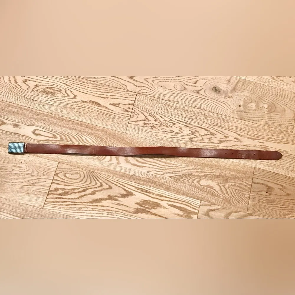 Brown leather Belt with sky blue Crystal Buckle - Image 4