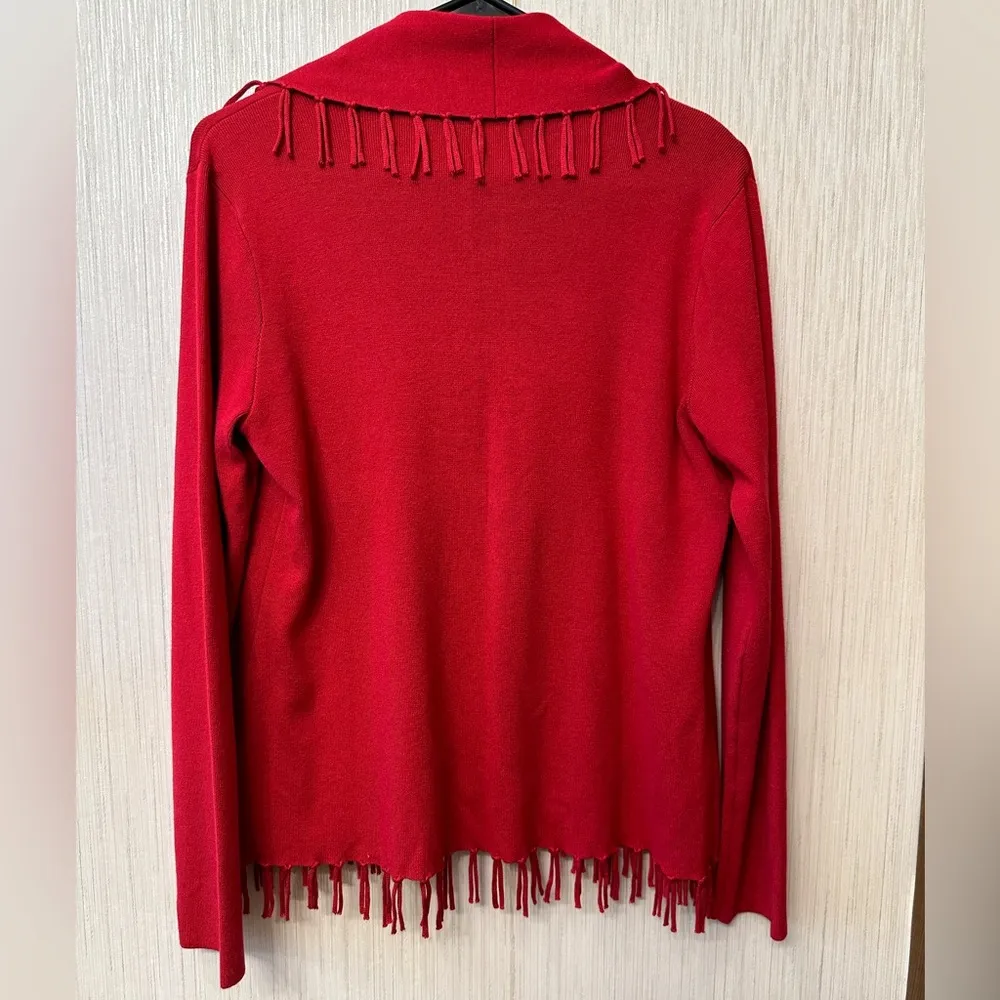 Chico's Red Fringe Cardigan Sweater - Image 6