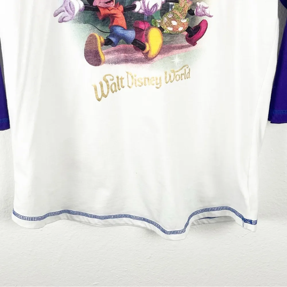 DISNEY PARKS White Mickey Minnie Goofy Graphic Baseball Tee, Size Large - Image 6
