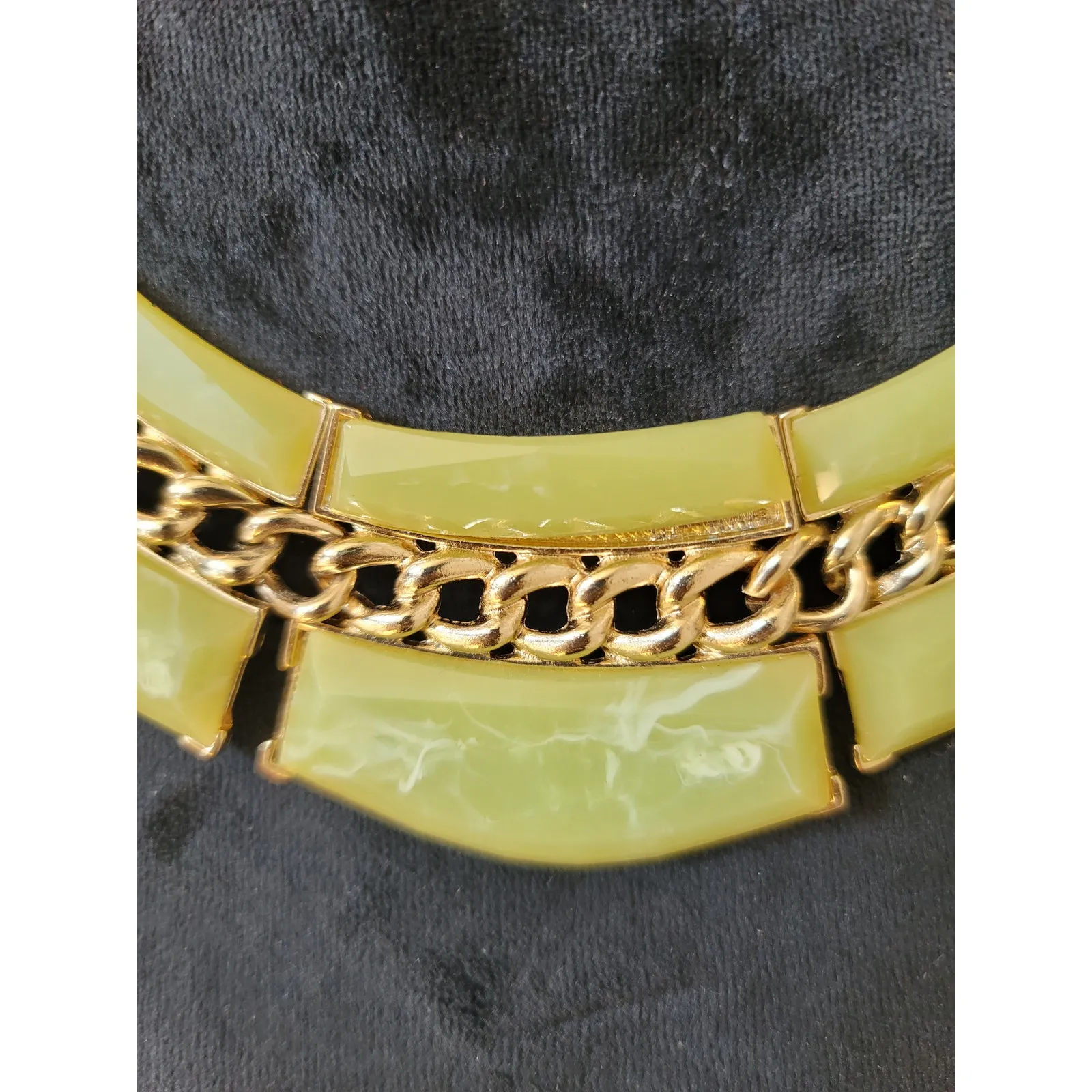Women's Green Resin Statement Necklace With Gold Chain And Lobster Clasp Lock - Image 3