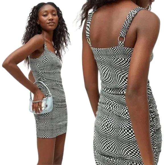 Urban Outfitters Claira Ruched Bodycon Mini Dress Women's Small Checkered Print - Image 2