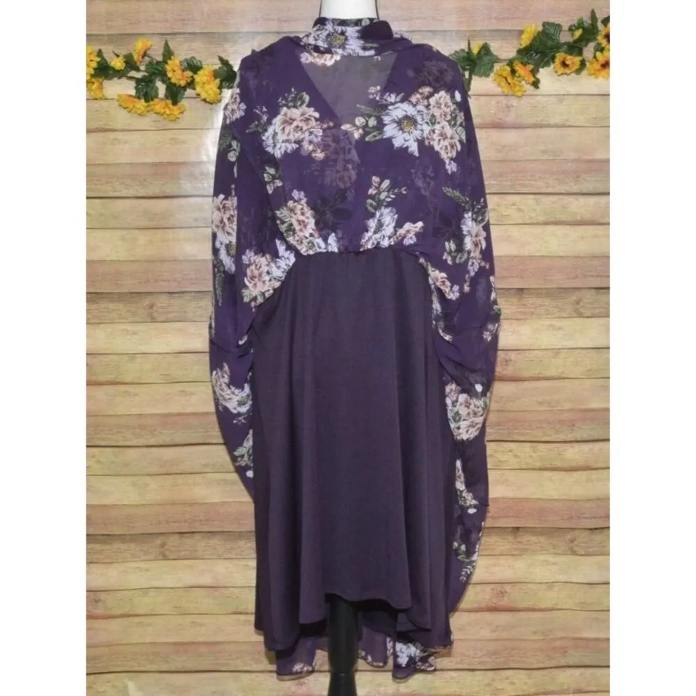 Torrid Purple Floral V-Neck Wrap Look Midi Dress Plus Size 4X Long Bell Sleeves - Image 6