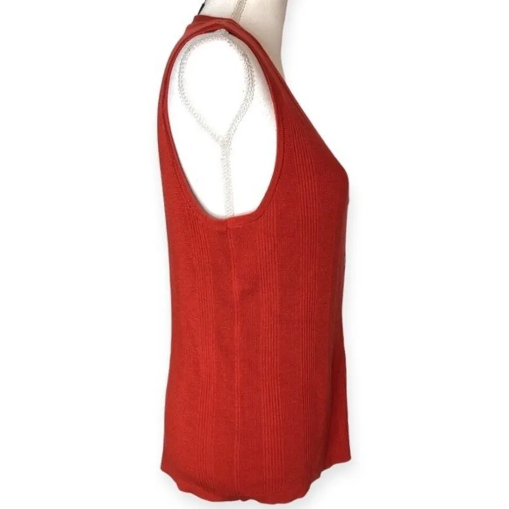 Alex Marie Rust Orange Ribbed Sleeveless Button Front Vest - Image 58