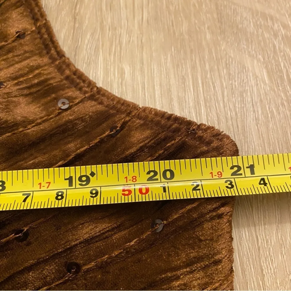 NWT Y2K Brown Crinkle Velvet Gold Sequin Waist Tank Top Made in USA Size XL - Image 8