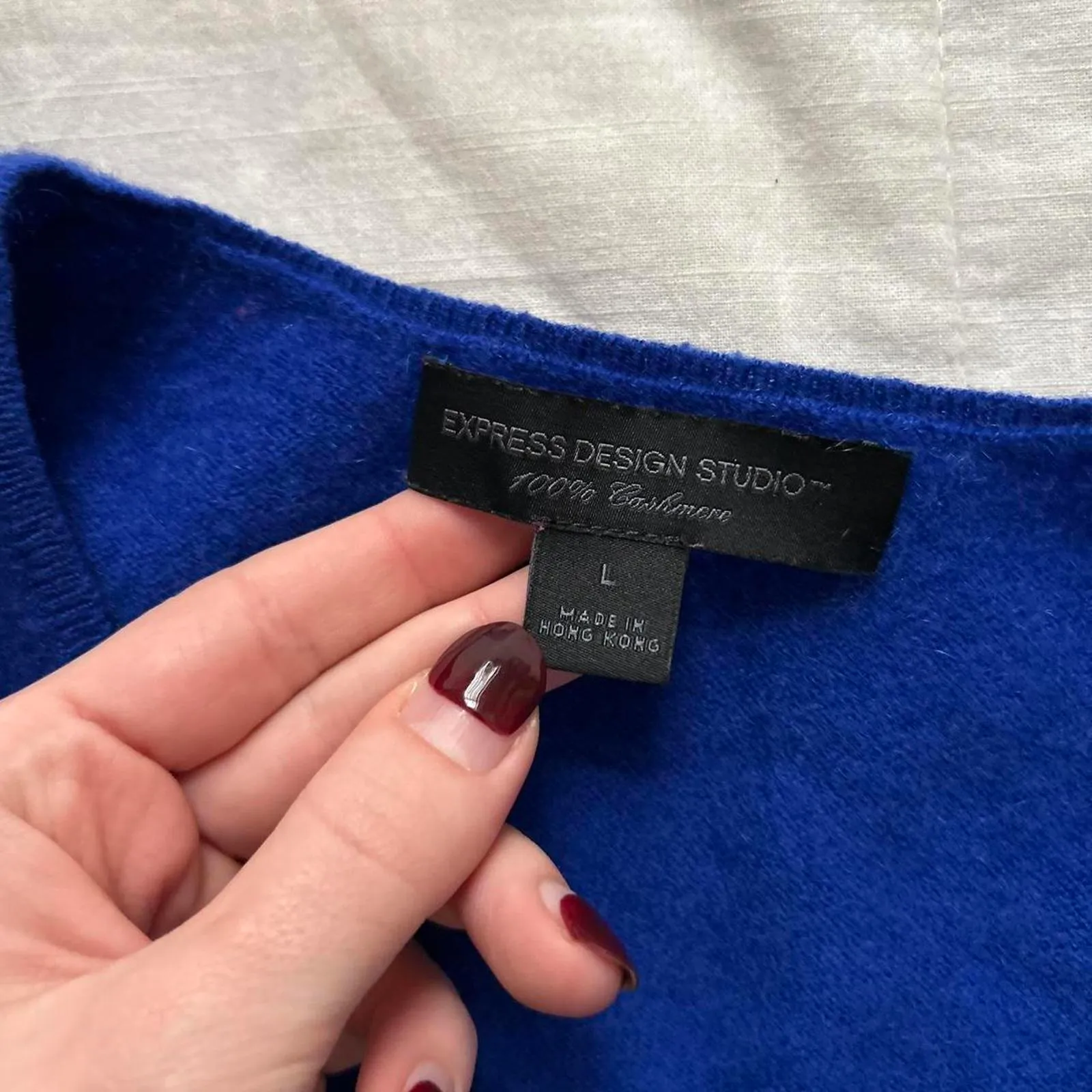 Vintage Express cobalt Blue cashmere knit V-neck cap sleeve sweater top sz large - Image 2