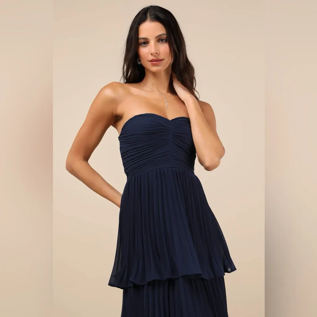 Lulus Seriously Sensational Navy Blue Strapless Tiered Maxi Dress - Image 3